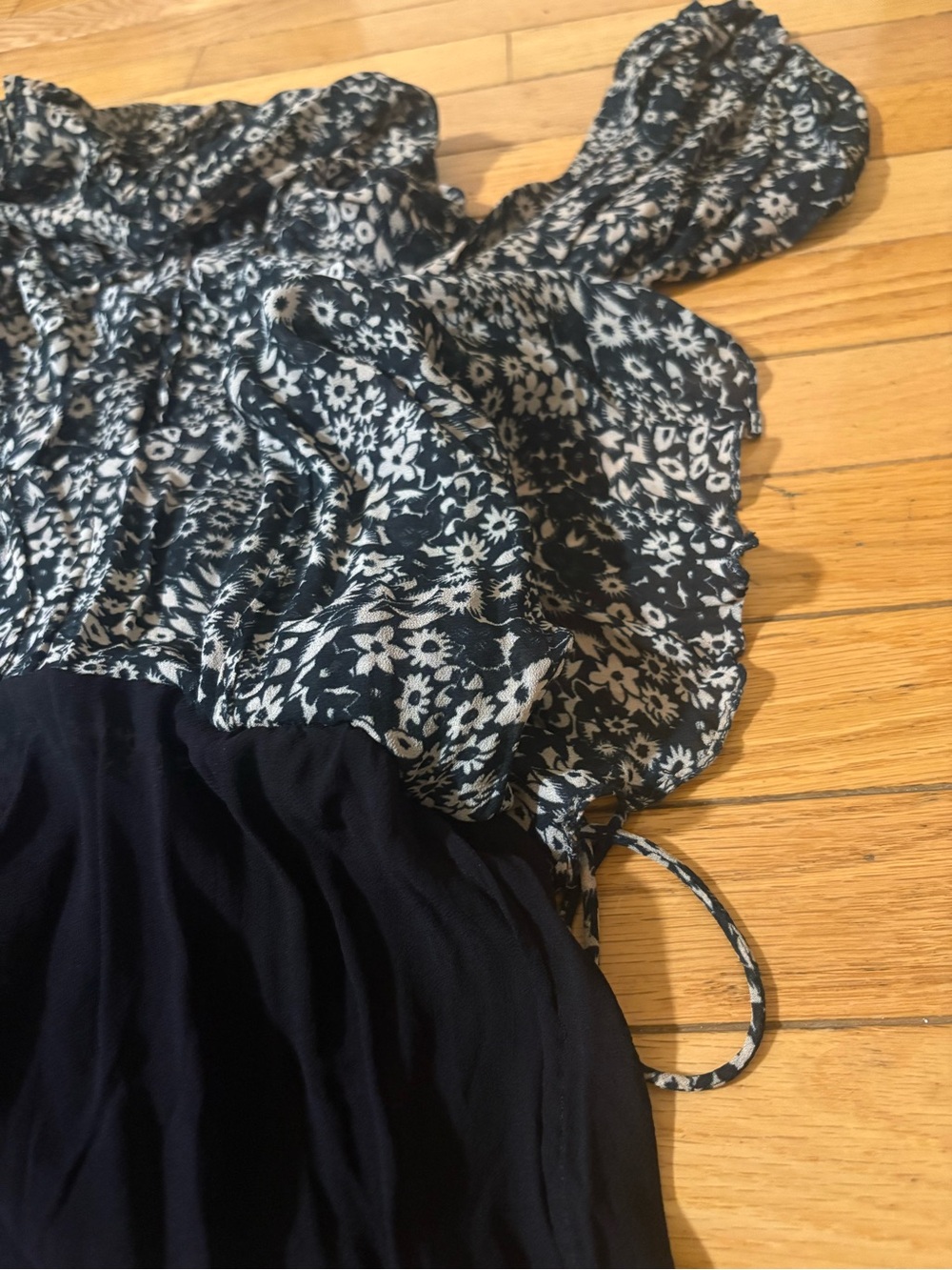 Mini Floral Drop-Waist Dress in Black and Cream - Picture 11 of 15